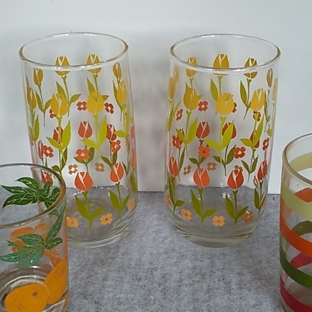 Vintage 1960s 1970s juice tea glasses farmhouse shabby chic boho - Picture 4 of 7